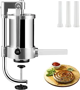 VEVOR 2.5LBS/1.5L Stainless Steel Vertical Sausage Stuffer with 3 Tubes