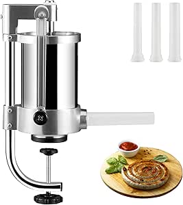 VEVOR Sausage Stuffer, 2.5LBS/1.5L Capacity, 304 Stainless Steel Vertical Sausage Stuffer, Sausage Filling Machine with 3 Stuffing Tubes