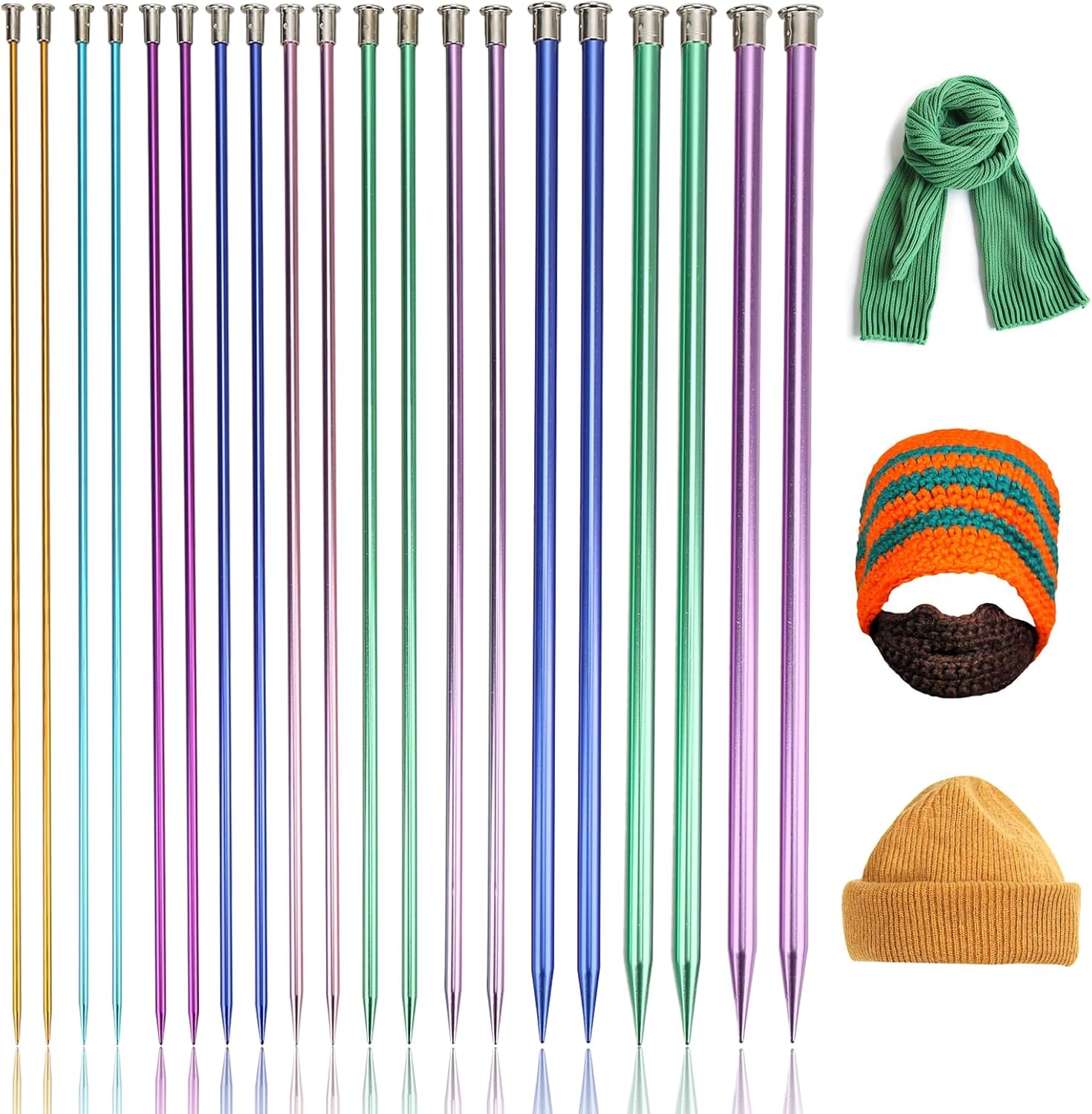 10 Pairs Knitting Needles Kit, Aluminum Single Point Knitting Needles 3.0mm-10mm Colourful Straight Metal Knitting Needle Set 13.8in DIY Knitting Tools for Sweater Scarves