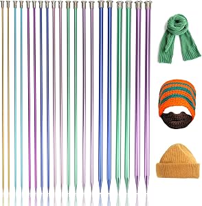 10 Pairs Knitting Needles Set 14.6inch, Aluminum Single Point Knitting Needles for Handmade DIY Knitting, Size 10 from 3.0mm-10.0mm