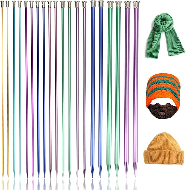 10 Paires Ensemble d'aiguilles à tricoter 14.6inch, Aiguilles de tricotage à point unique en aluminium pour fabrication artisanale DIY Tricot, taille 10 à partir de 3,0 mm-10,0 mm