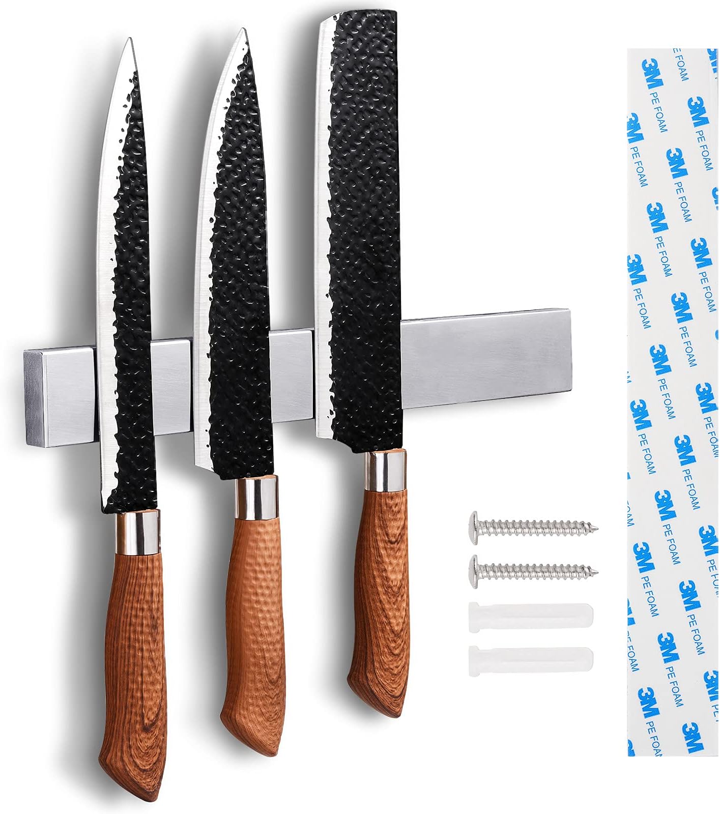 Enkrio Knife Magnetic Strip - Upgraded 15.7 Inch Stainless Steel Magnetic Knife Holder for Wall with 3M Type, Magnet Knife Strip Bar Rack for Kitchen Utensil & Tool Holder