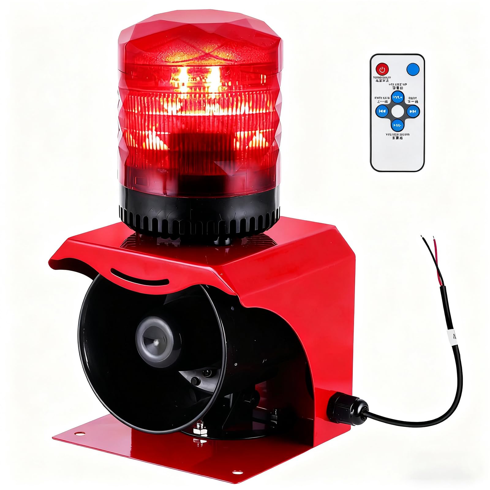 Alarma de Sirena Industrial de 120db, Volumen y Tono Ajustable IP65 Alarma de Sonido y luz al Aire Libre con Control Remoto DC12V-24V