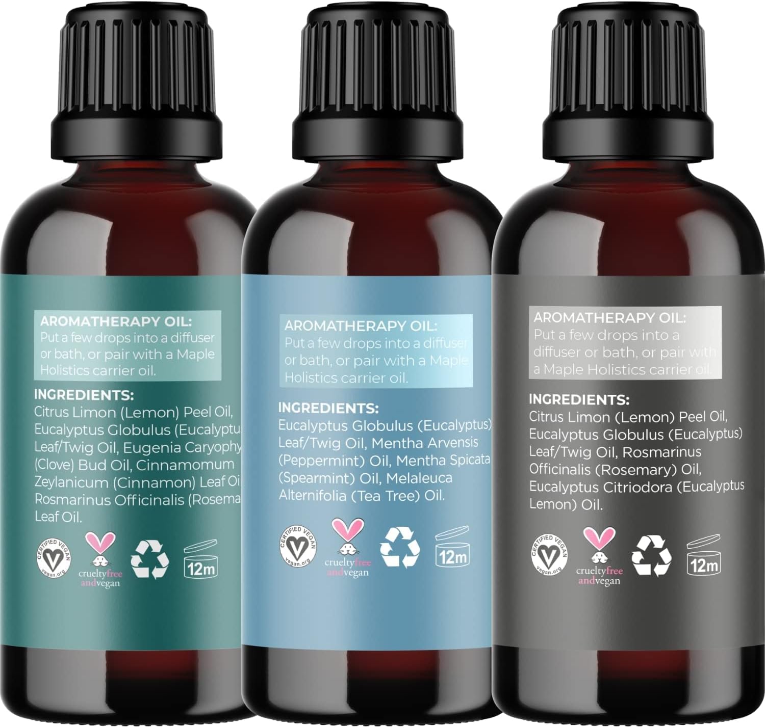 Maple Holistics Essential Oil Set - Breathe Protect and Defend Purifying Essential Oil Blends for Diffuser Aromatherapy and Baths - Relaxing Essential Oils for Diffusers for Home
