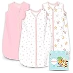Cute Castle Baby Sleep Sack 0-6 Months - Lightweight 100% Cotton 2-Way Zipper TOG 0.5 Infant Wearable Blanket, Newborn Essentials Toddler Sleep Clothes, 3 Pack(Pink, Moon, Stars)