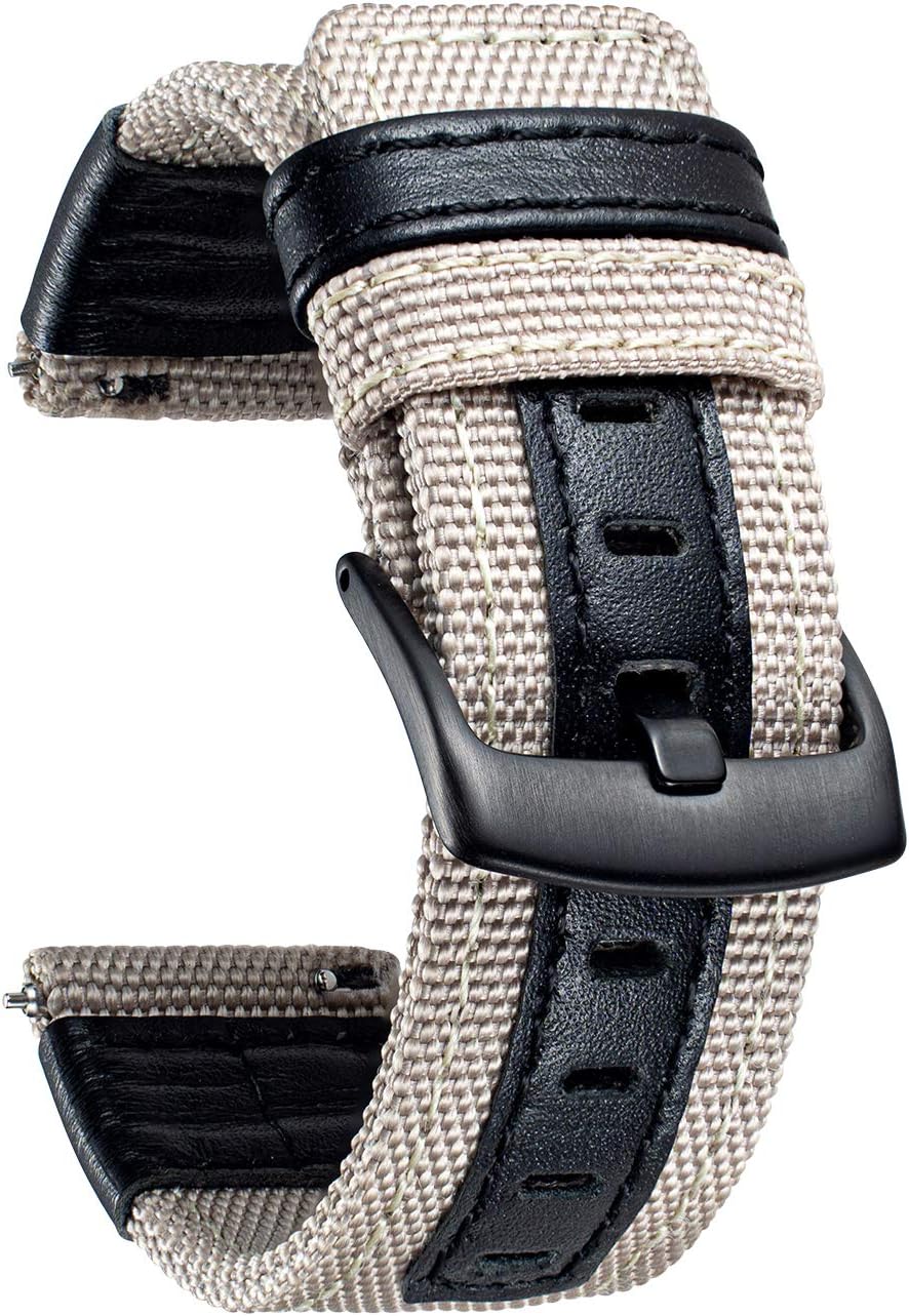 Classic Canvas Watch Straps Quick Release Canvas Leather Watch Straps Replacement Watch Strap for Women Men 20 mm 22 mm 24 mm Retro Watch Strap with Black Metal Clasp, khaki, 22mm,