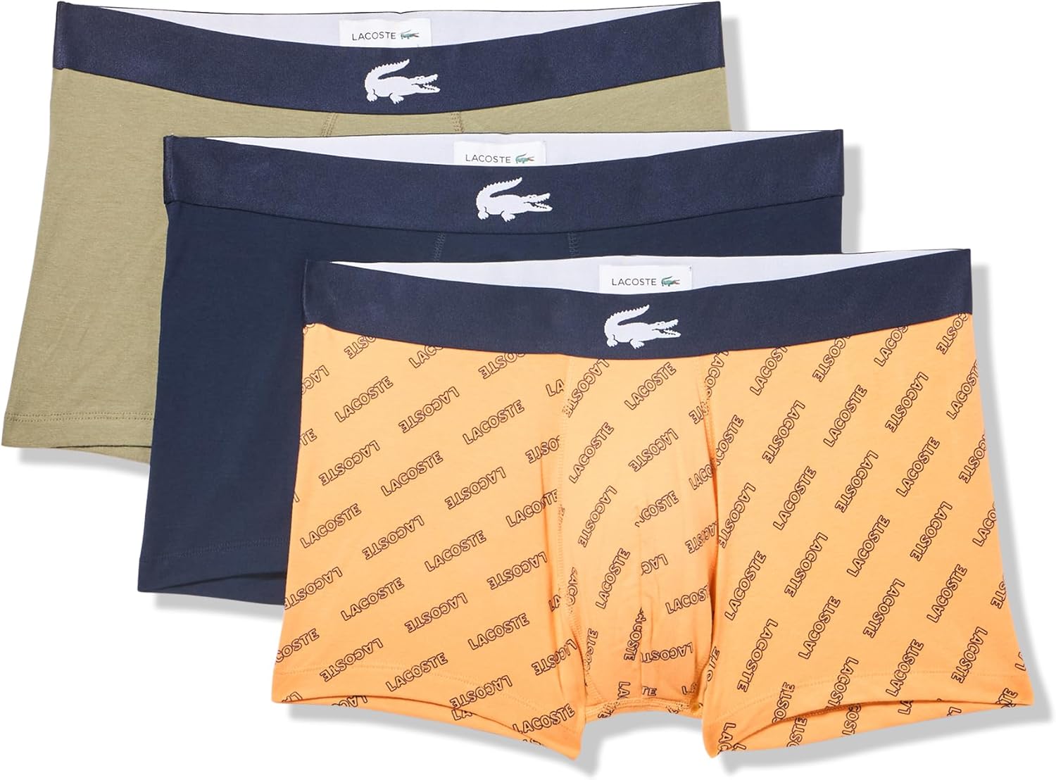 Lacoste mens Cotton Stretch Diagonal Print Trunks, 3-pack