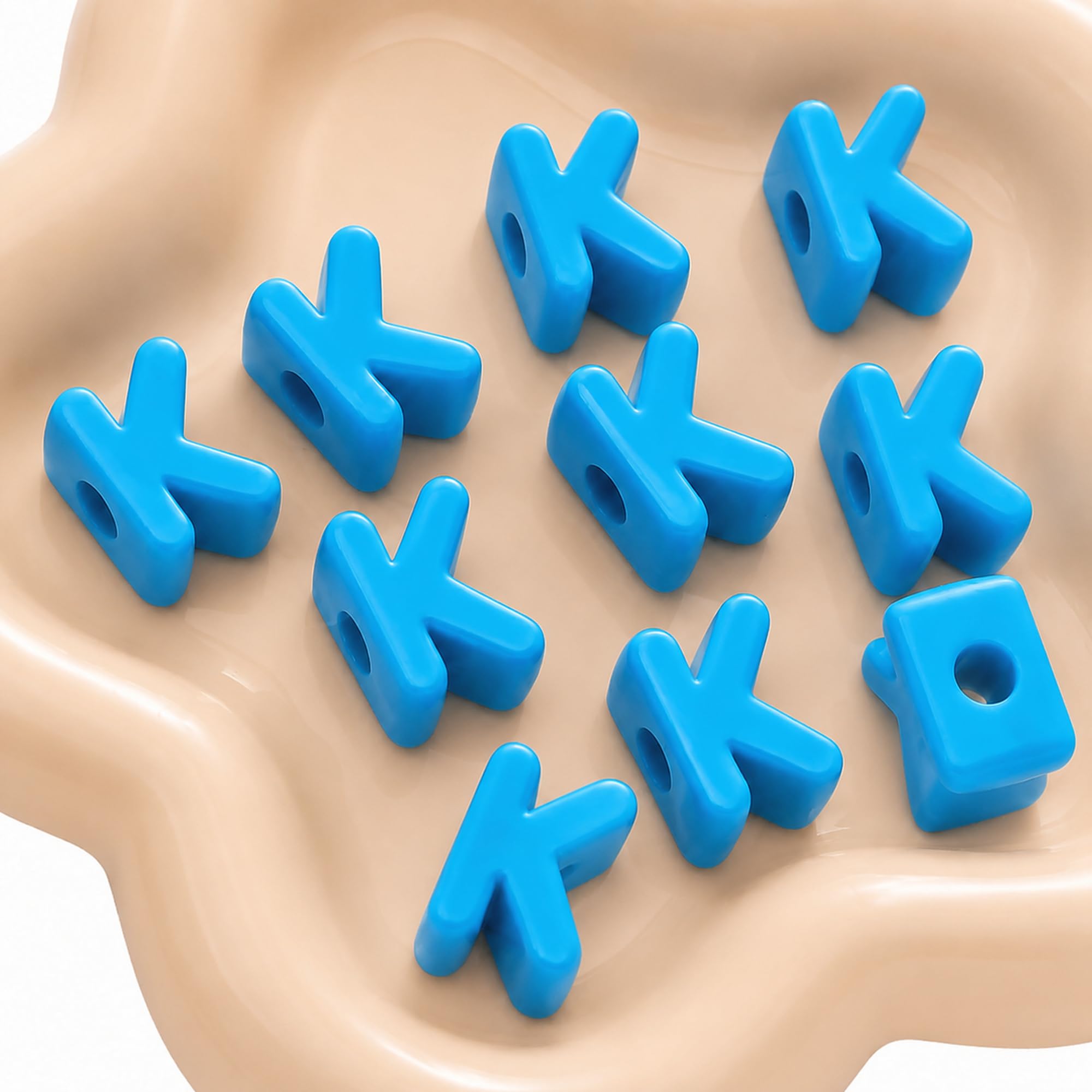 Letter Beads, 10pcs Alphabet Beads, Large Acrylic Letter Beads with 6mm Holes for Bracelet Making, Jewellery, Keyrings and Craft Projects (Blue, Letter K)