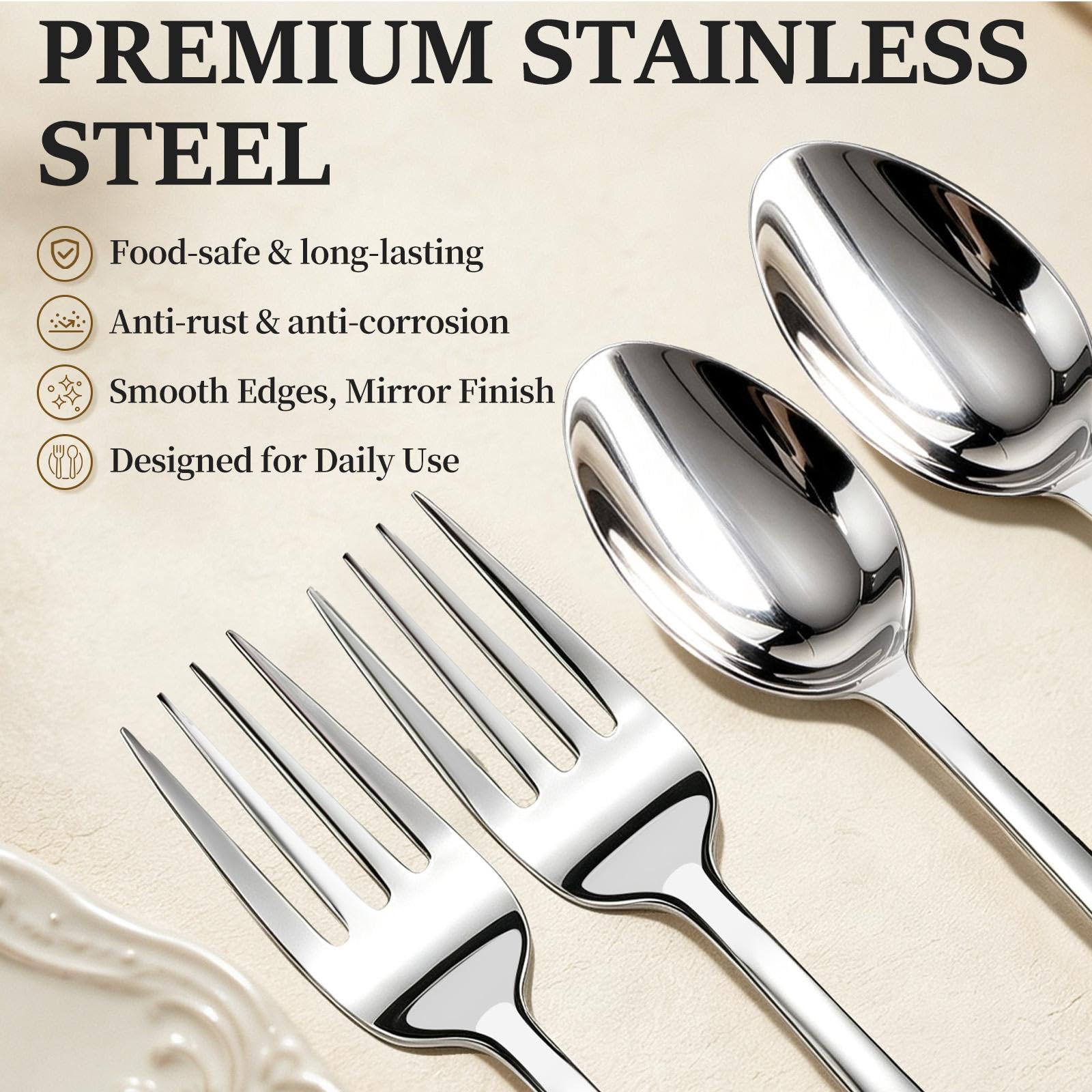 24Pcs Spoons and Forks Set Silverware - Food Grade Stainless Steel Flatware Set for Kitchen, Mirror Polished, Dishwasher Safe - 12 Dinner Forks(7.5 inch) & 12 Dessert Spoons(8.1 inch) — Amazon image 3