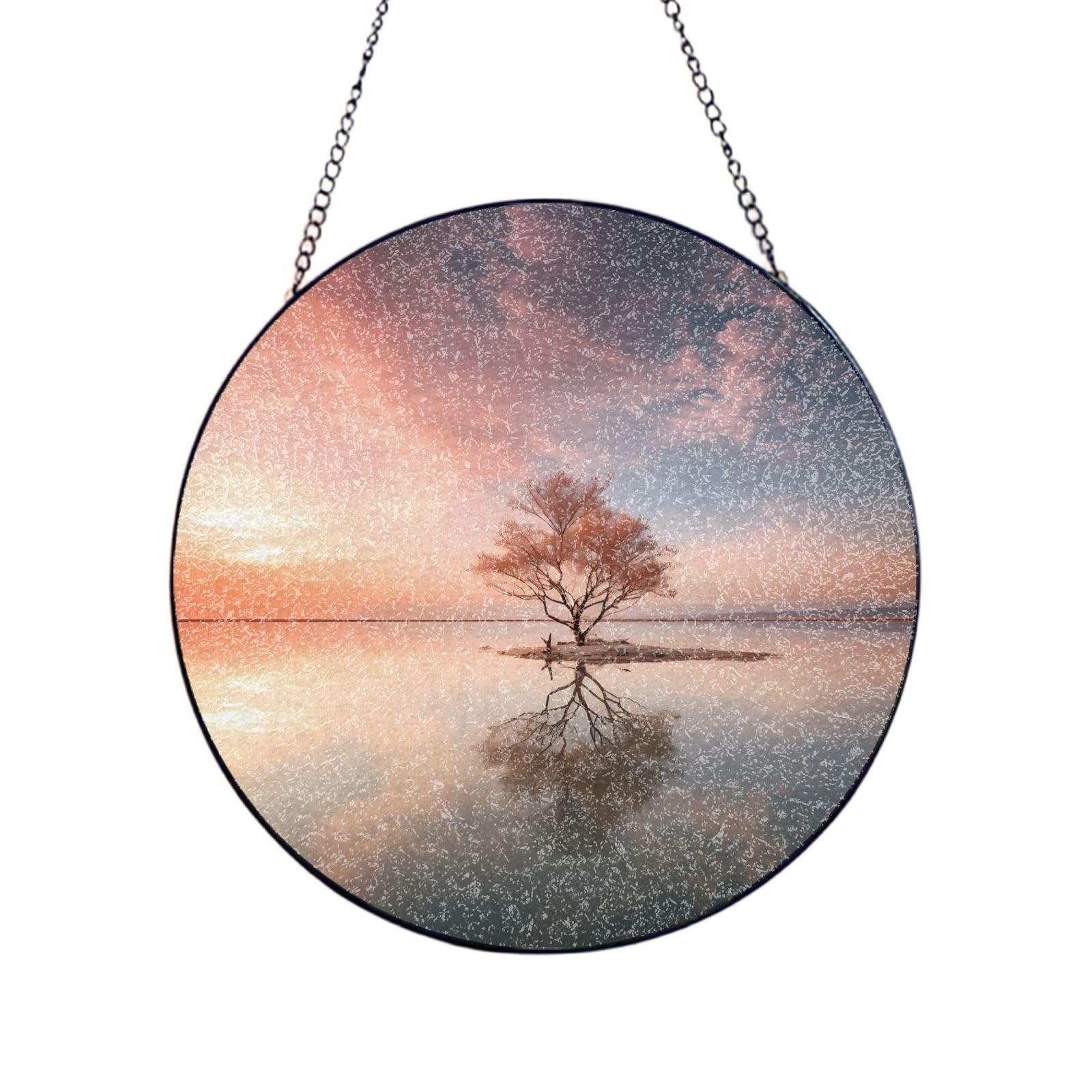 Poezjzw Stained Glass Window Hanging - Afterglow Sun Catcher For Door Garden Home Decor Christmas Mother'S Day Birthday Gifts 8in（20cm）
