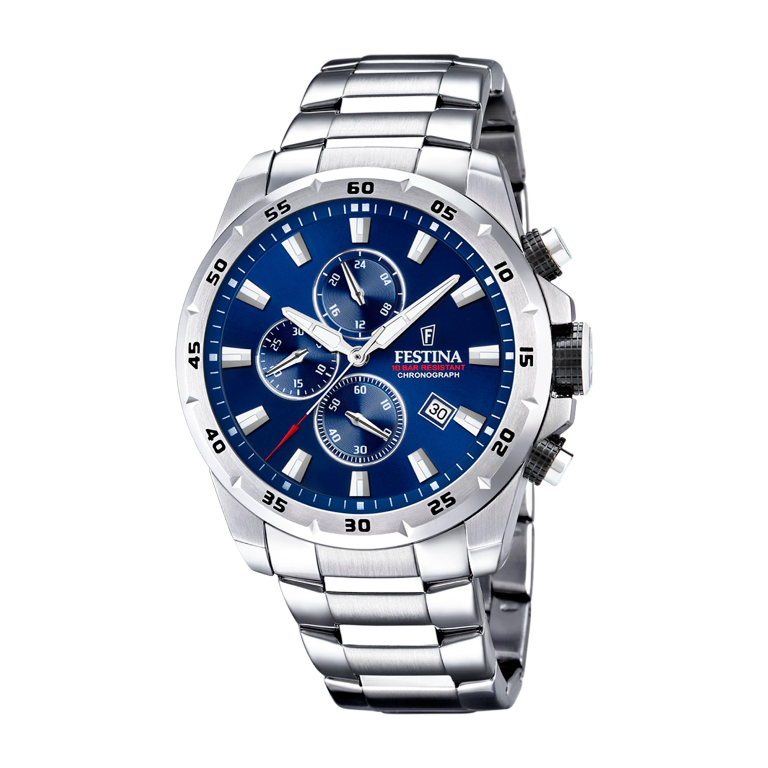 Festina Reloj Hombre Analógico de Acero Inoxidable 316l - Movimiento de Cuarzo - Cronógrafo - Calendario - Cristal Mineral de Alta Resistencia - Resistente al Agua 10 ATM Casual F20463/​2 Chrono Sport