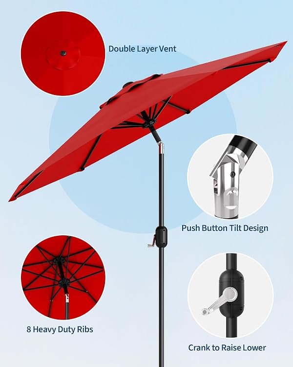 JoanKaren 10FT Patio Market Umbrella with Push Button Tilt & Crank, 8 Sturdy Ribs, UPF 50+ UV Protection Waterproof, for Garden, Deck, Backyard, Pool & Patio Table by JoanKaren - Image 7