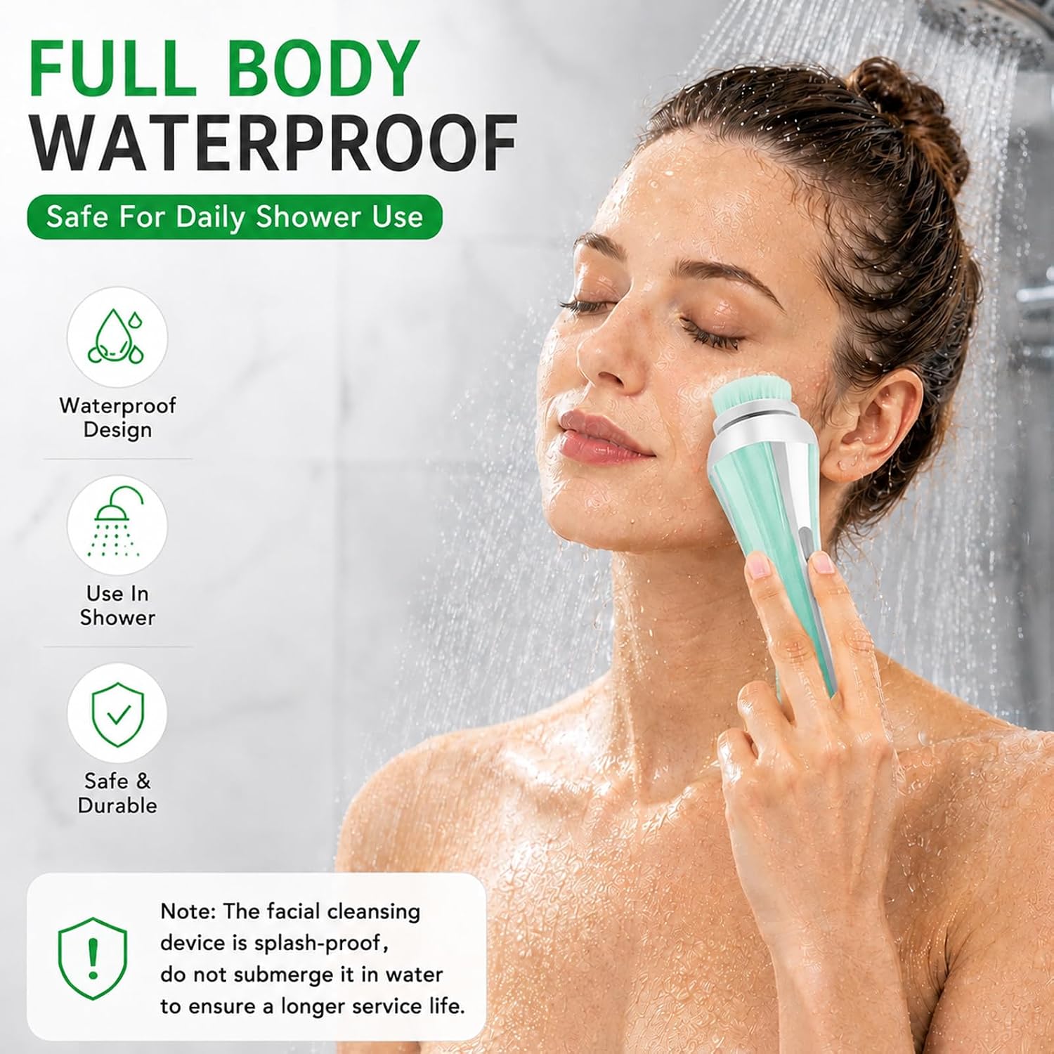 4 in 1 Facial Cleansing Brush, Rechargeable Face Scrubber with 4 Brush Heads and USB Charging Dock, Deep Cleaning & Massaging Facial Brush for pores, Exfoliation Face Brush for Women Men (Green)