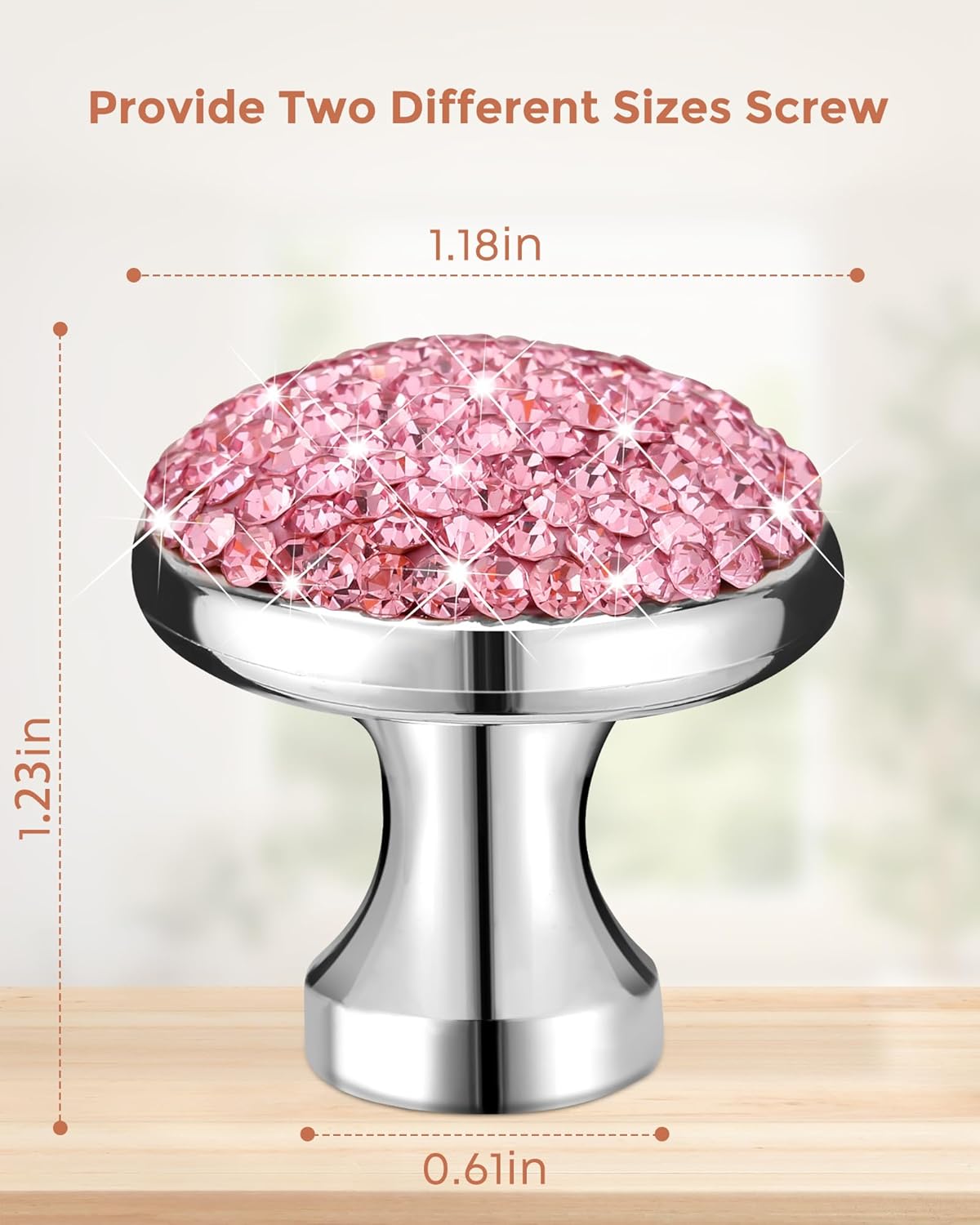 20 Pack Bling Cabinet Knobs, 1-1/5 inch (30mm) Round Crystal Diamond Decoration ABS Material Kitchen Hardware, Cupboard Drawer Pulls, Dresser Handle with Screw (Pink)