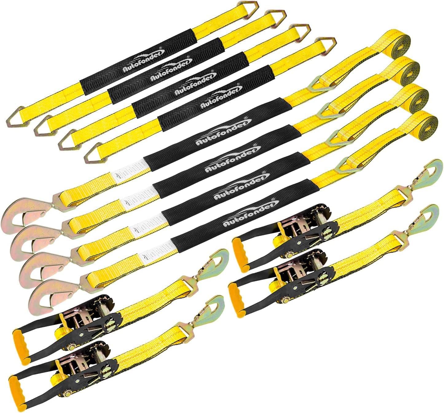 4 Pack 36'' All in One Axle Straps Tie Downs with Adjustable Tire Wheel Tie Down - Bonus Includes 4 Pack 36" Axle Straps tie Down with Dring