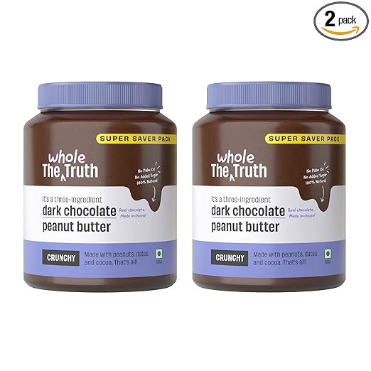The Whole Truth - Dark Chocolate Peanut Butter | Pack of 2 | 1850 g | Crunchy | No Added Sugar | No Artificial Sweeteners | Vegan | Gluten Free | No Preservatives | 100% Natural