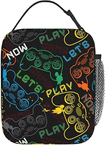 Miniatura 3 de Mrublnel Lonchera térmica con controlador de videojuegos, bolsa de almuerzo portátil con soporte para botella de agua, lonchera reutilizable para