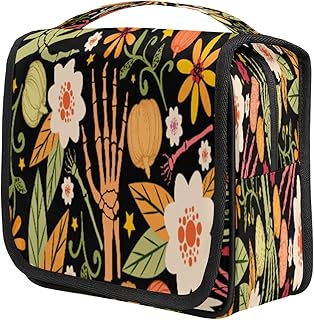 Saco de higiene pessoal pendurado flor de caveira portátil à prova d'água bolsa de higiene pessoal de viagem com gancho, margarida flor organizador de maquiagem cosméticos de grande capacidade com zíper para mulheres homens, kit de acessórios de viagem xampu banheiro bolsa de higiene pessoal de Natal