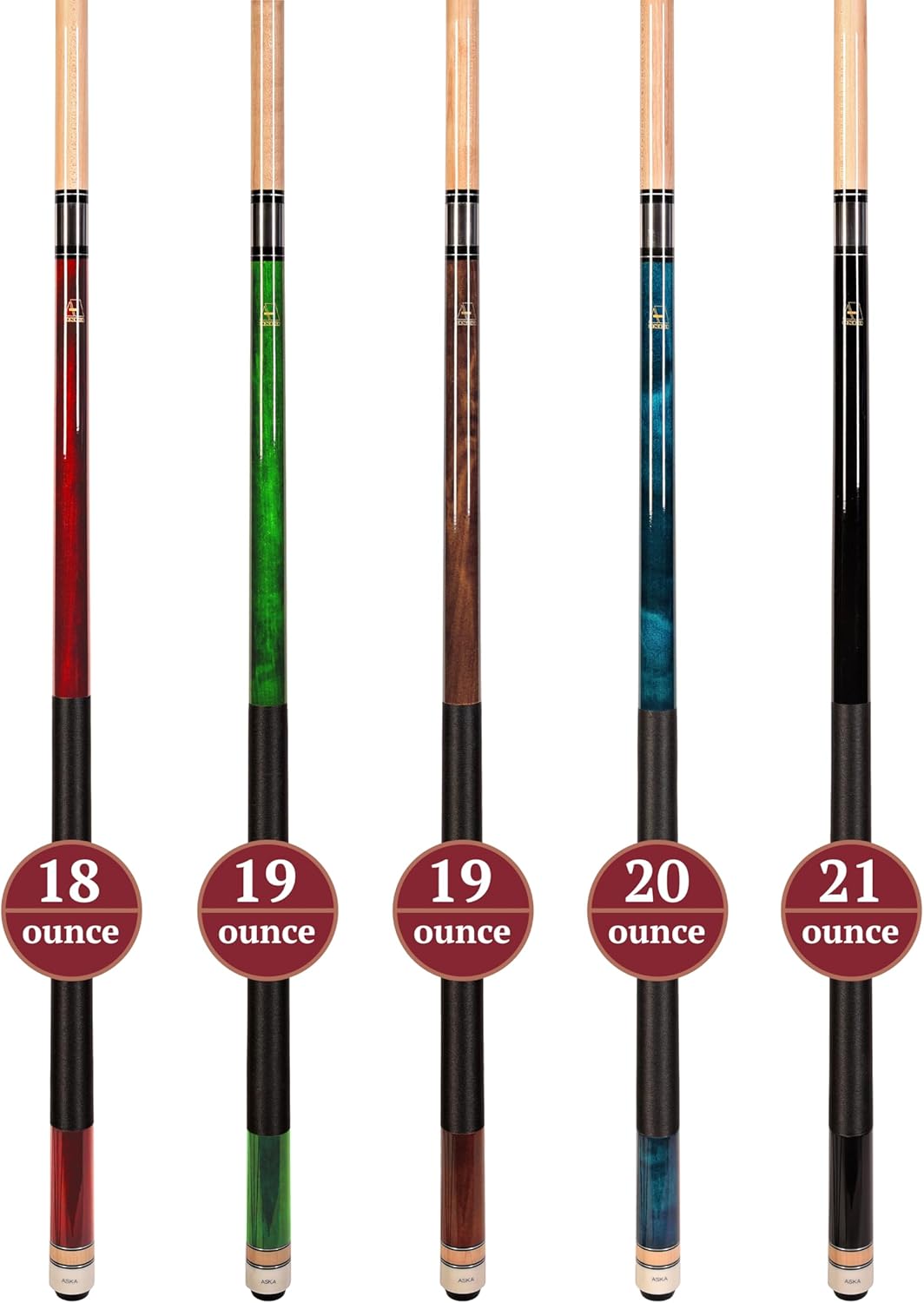 Set of Aska L2 Billiard Pool Cue Sticks, 58" Hard Rock Canadian Maple, 5/16x18 Joint, 13mm Hard Tip, Mixed Weights (Set of 5 Sticks) : Sports & Outdoors