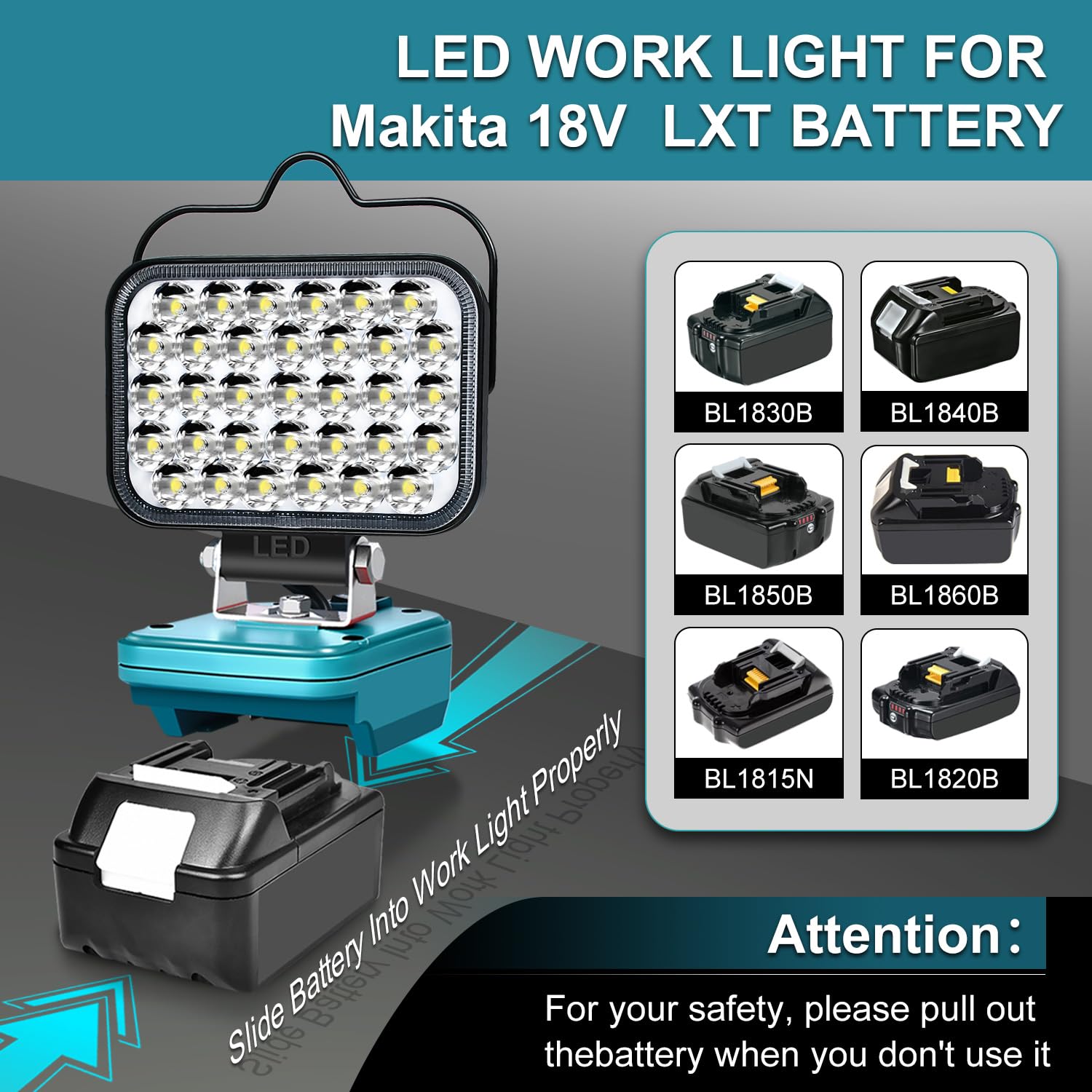 Projecteur LED Sans Fil Pour Batterie Makita 18V – 3 Modes, Portable, Extérieur
