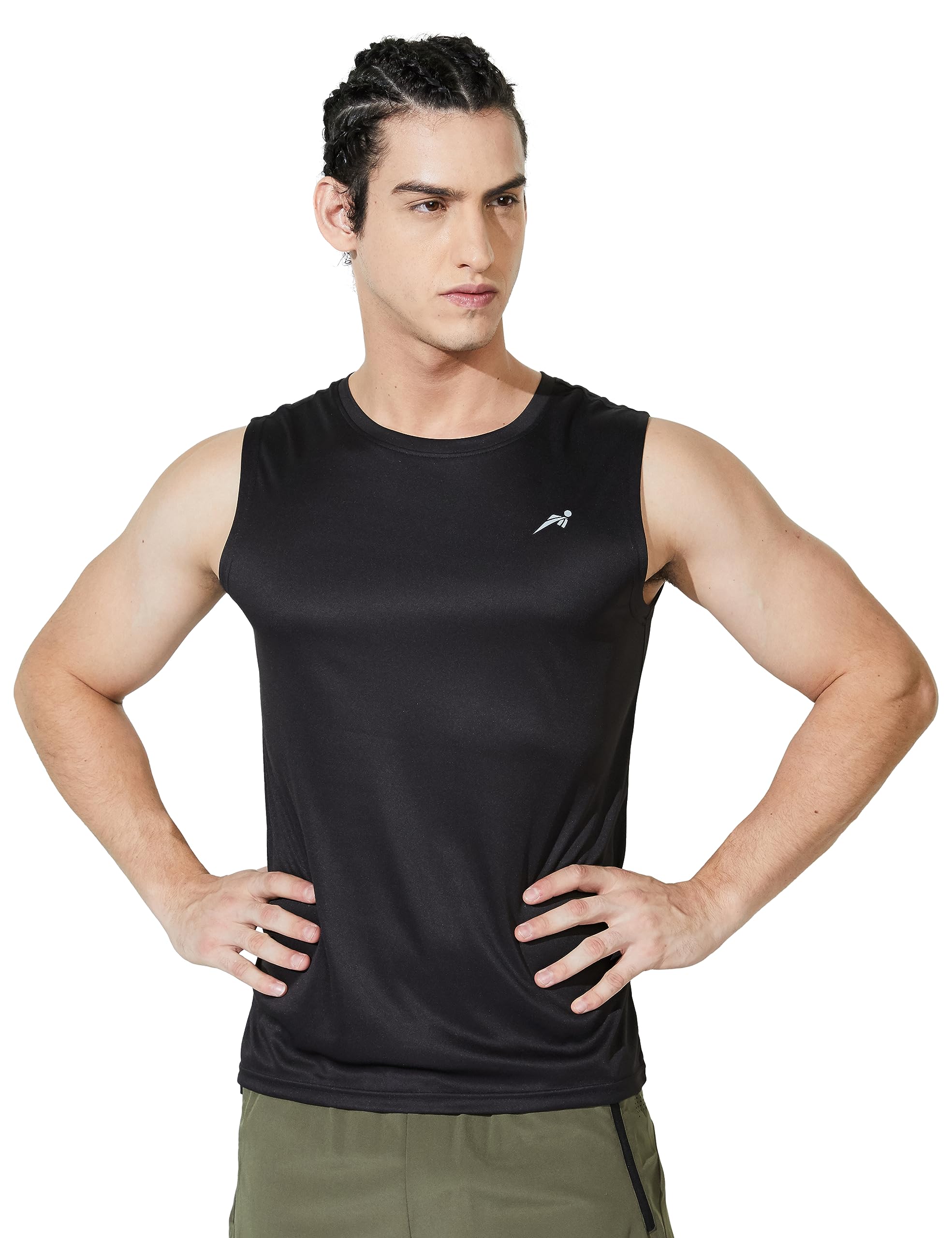 Amazon Brand - SymbolMen's Color Block Active Regular Fit Sports T-Shirt | Round Neck | Sleeveless (Available in Plus Size)
