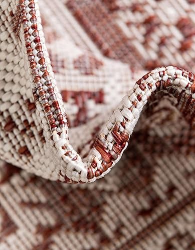 Miniatura 7 de Unique Loom Outdoor Aztec Collection Alfombra de área, chalca (5 pies 3 pulgadas, octágono, rojo óxidomarfil)