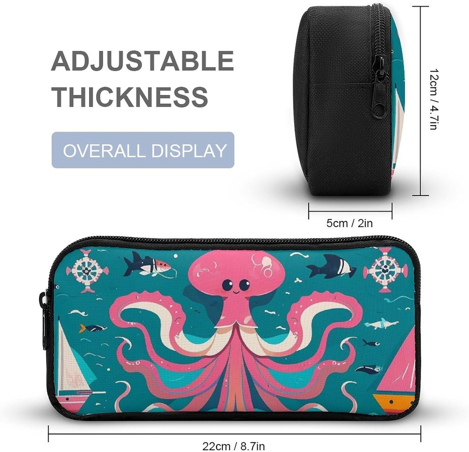 3-in-1 Backpack Set with Lunch Bag & Pencil Case, Marine Creatures for Navigation Backpack with Front Pocket, Insulated Lunch Tote, Large Capacity Pencil Pouch