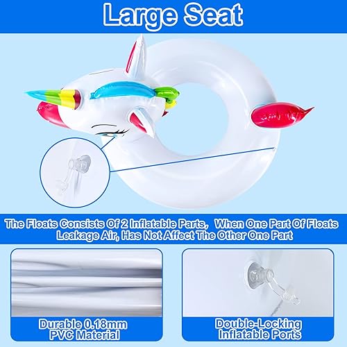 Miniatura 4 de Paquete de 2 flotadores de piscina para niños, unicornio flamenco, anillo de natación, flotadores inflables para piscina, balsa, fiesta, juguetes