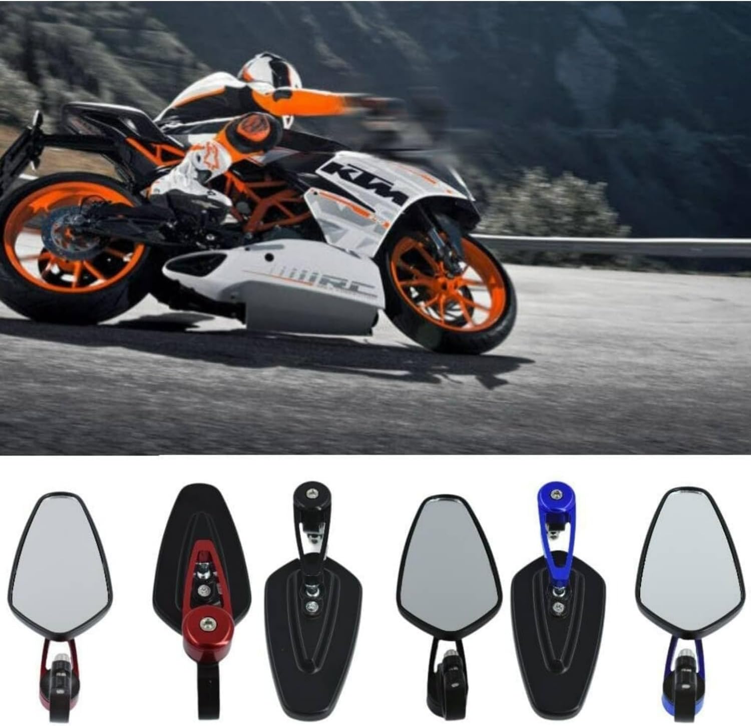 7/8 Motorcycle Mirrors,Bar End Rear View Mirrors Compatible with Honda Grom,Ducati, Suzuki,Yamaha, Kawasaki and More (RED)