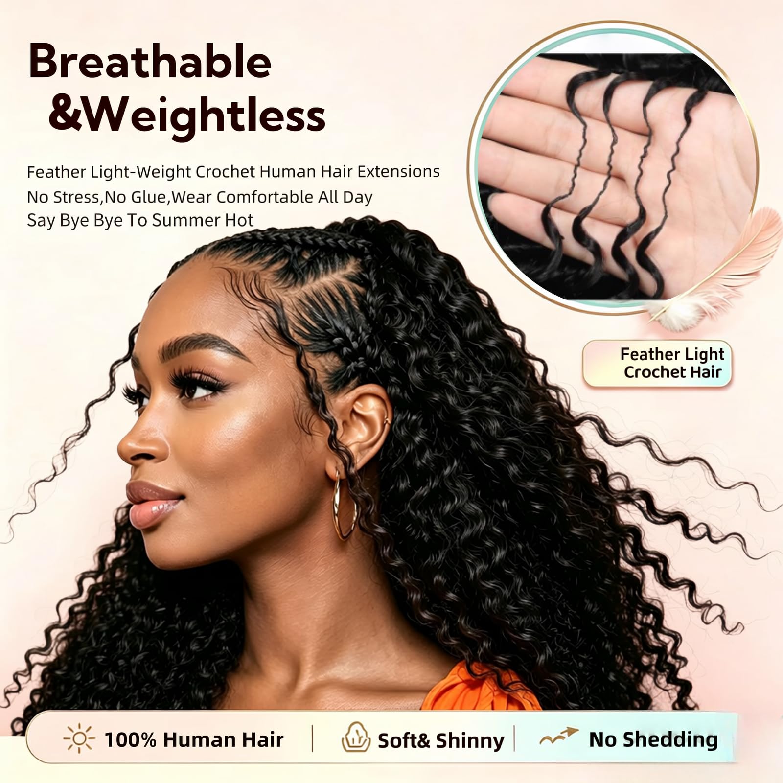 Capelli umani all'uncinetto per donne nere, 40,6 cm, capelli umani ricci all'uncinetto, 120 g, nodi miracolosi pre-separati, extension di capelli umani ondulati profondi, 96 ciocche, colore nero