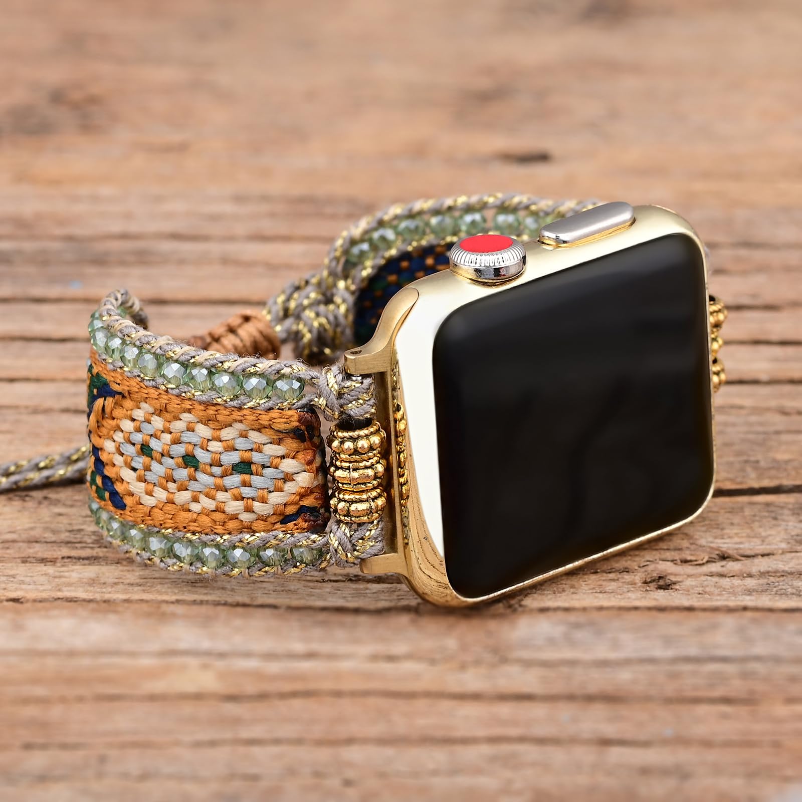 Bracelet en nylon tressé style western bohème compatible avec Apple Watch 38 mm, 40 mm, 41 mm, 42 mm, 44 mm, 45 mm, 49 mm - Bracelet réglable avec perles pour iWatch Series 9 8 SE Ultra 7 6