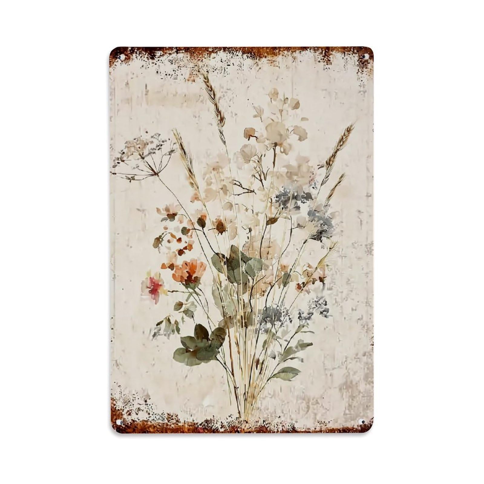 Jdfenggu Vintage Wildflower Bouquet Art Print Retro Metal Tin Sign, Metal Poster For Bar, Home, Man Cave, Kitchen, Laundry Room Art Decor 8X12 Inch