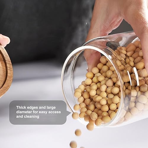 Miniatura 5 de Tarro de vidrio para dulces  Tarro de almacenamiento hermético de vidrio de cocina de 16 oz con tapa hermética de acacia, para condimentos de