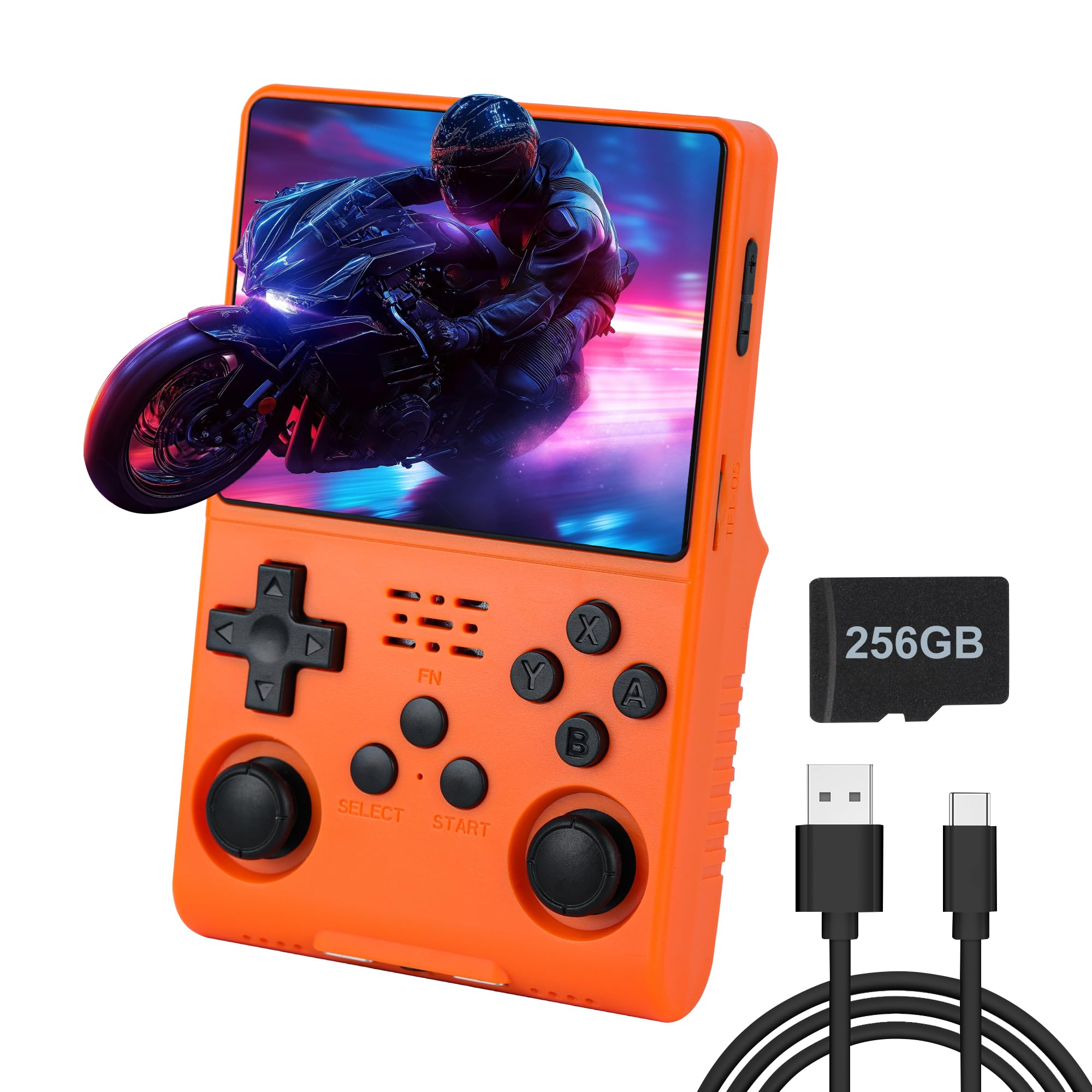 R40S Pro Handheld Game Console, Over 30,000 Pre-Installed Games, More Than 20 Retro Emulator Systems, 3.5 inch IPS Full-View HD Screen，256GB (Orange)