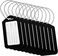 Etichette per Bagagli BlueCosto (Grande, Nero, 10 Pezzi) - Etichette per Valigie da Viaggio con Scheda di Identificazione del Nome e Anelli in Metallo Resistente