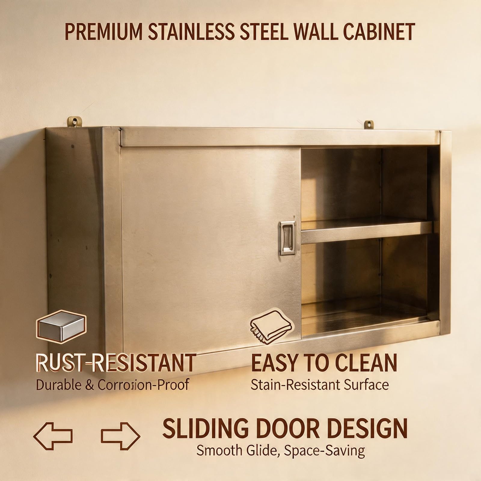 Hängeschrank Küche aus Edelstahl - Wandhängeschrank mit Schiebetüren - Küchenhängeschrank 100/120cm Breit - Rostfreier Mehrzweckschrank für Gastronomie, Labor & Werkstatt(120x35x64cm)