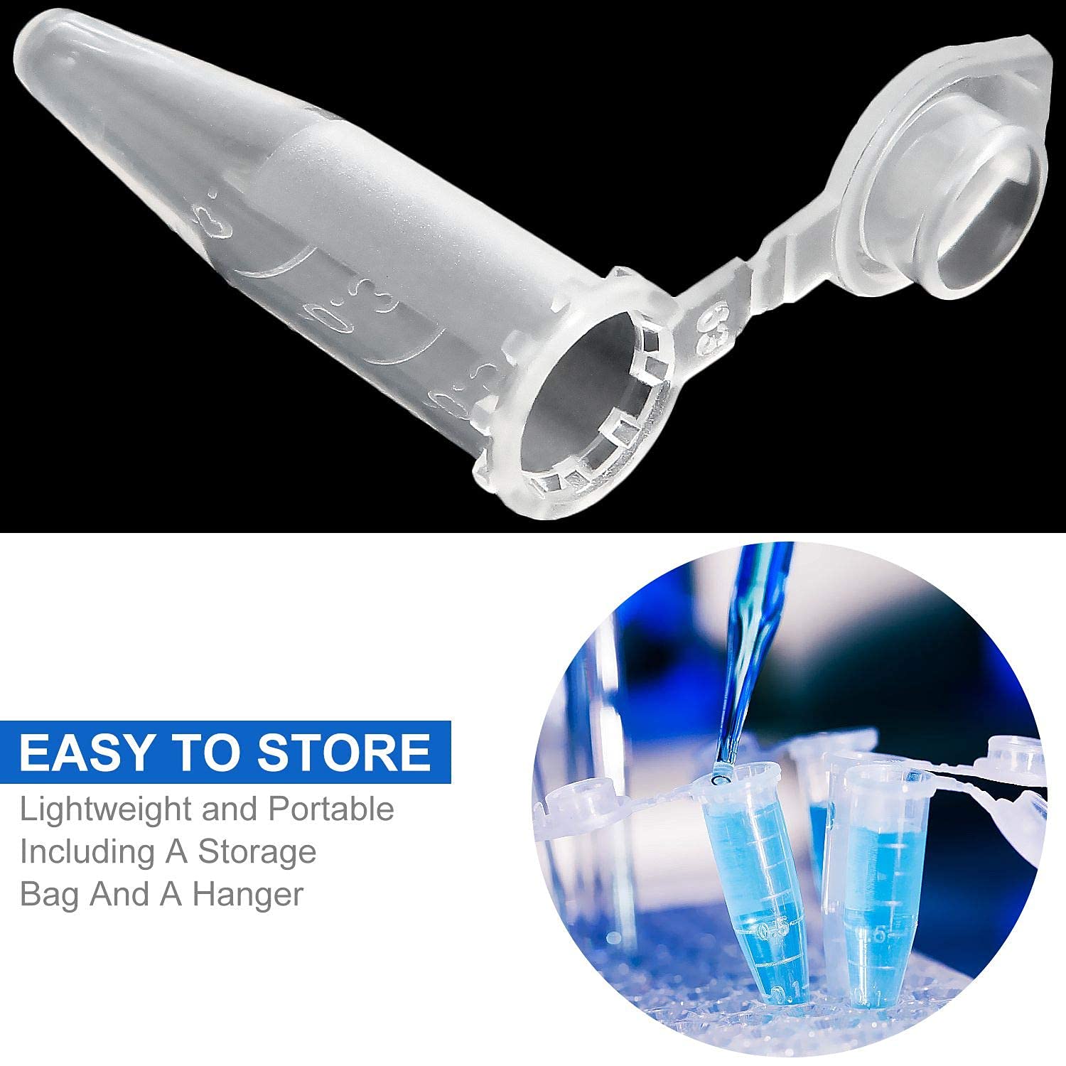 HUAZIZ 200 Pezzi 1,5 ml Plastica Centrifuga Provetta con Testa a Punta, Micro Provette da Laboratorio Conical Centrifuge Tubes Trasparente Graduata di Polipropilene con Tappo Piatto