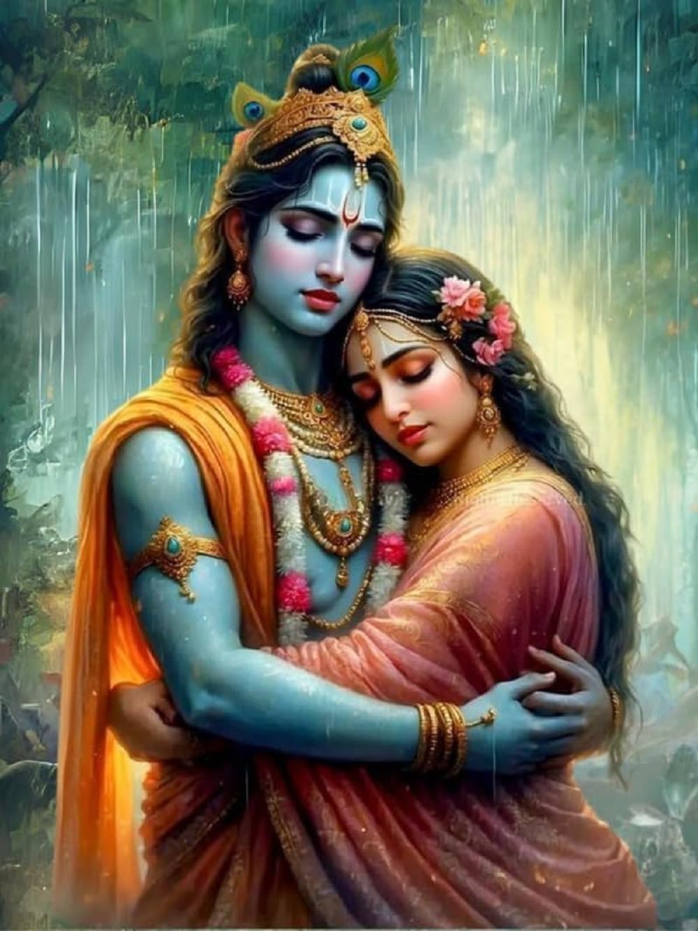 FLURRY HOMES DIY Radha-Krishna 5D Diamond Painting by Number Kits Full Drill Rhinestone Embroidery Cross Stitch Pictures Arts Craft for Home Wall Decor,Peach Blossom Bridge-11.8x15.8In (Color 1) (Radha-Krishna)-image-41