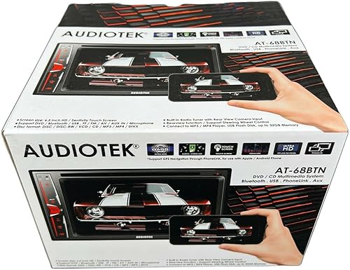 Miniatura 5 de Audiotek 68BTN - Coche doble DIN de 6.2 pulgadas, salida de 200 vatios, DVD, CD, pantalla táctil, enlace de espejo para Android y iPhone con cámara