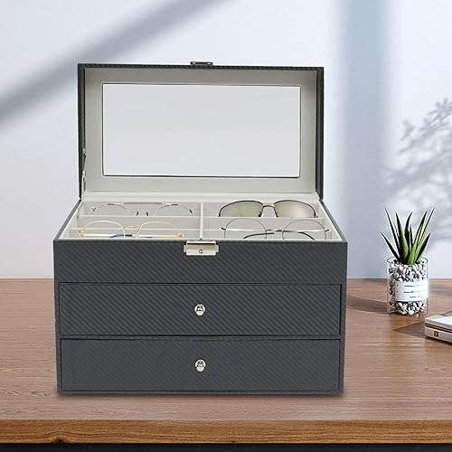 Miniatura 2 de LOYALHEARTDY Estuche de exhibición de lentes de sol de 3 capas, caja de almacenamiento de lentes de fibra de carbono, caja de almacenamiento de
