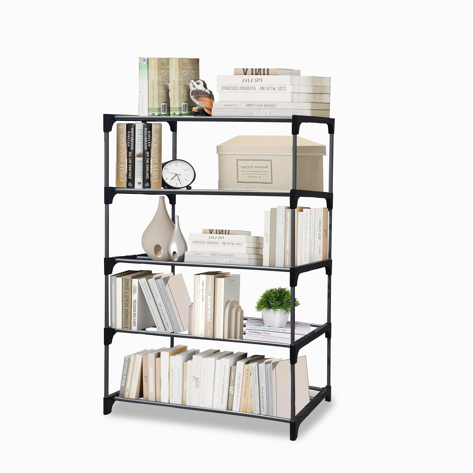 PHILOSHOP 5 Tier Metal Bookshelf for Home | Multi Layer Book Shelf Organizer | Heavy Duty Storage Rack for Living Room, Bedroom, Study Room & Office