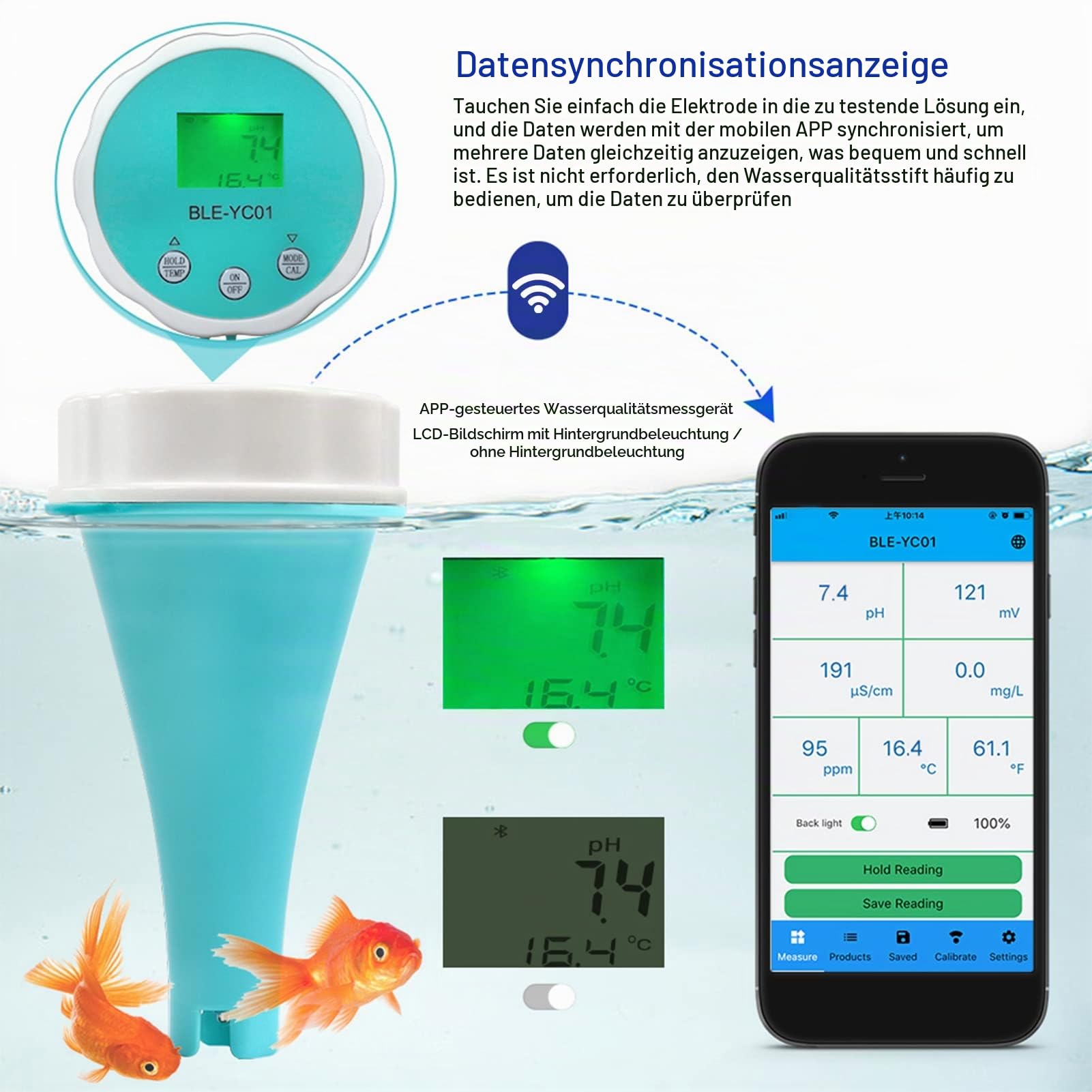 Digitaler Wassertester, Wassertester, 6-in-1-PH-EC-TDS-ORP-TEMP-Restchlor-Wassertester-Stift für Trinkwasser-Schwimmbecken