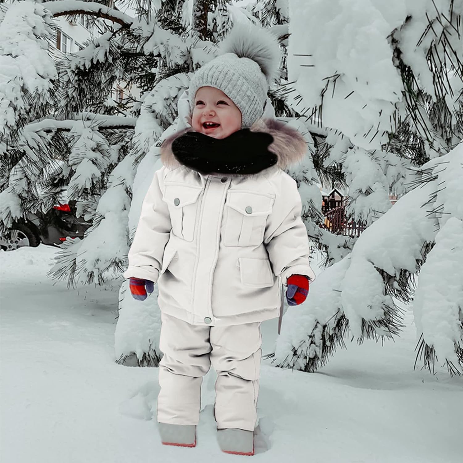 Children's Girls' Boys' Solid Color Snow Suit Snow Bib Pants And Zip Hooded Snowsuit 2pcs Set 13 Year Boy Jacket Coat