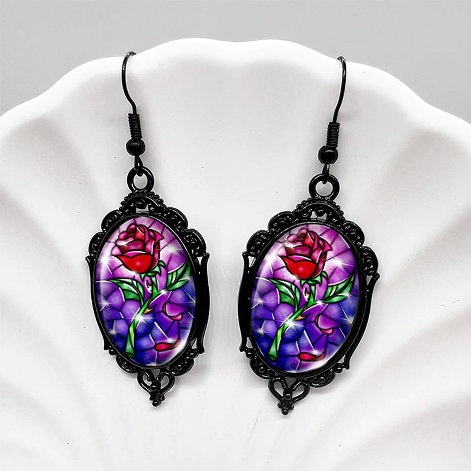 Gothic Halloween Earrings for Women Gothic Rose Cameo Earrings Vintage Red Rose Earring Goth Mystic Witch Earring Halloween Jewelry for Women - Image 3