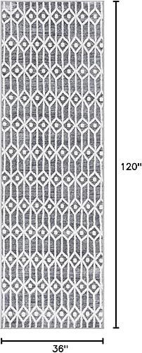 Miniatura 2 de Unique Loom Matrix Trellis Collection - Alfombra de área con diamantes (3 x 10 pies, grismarfil)