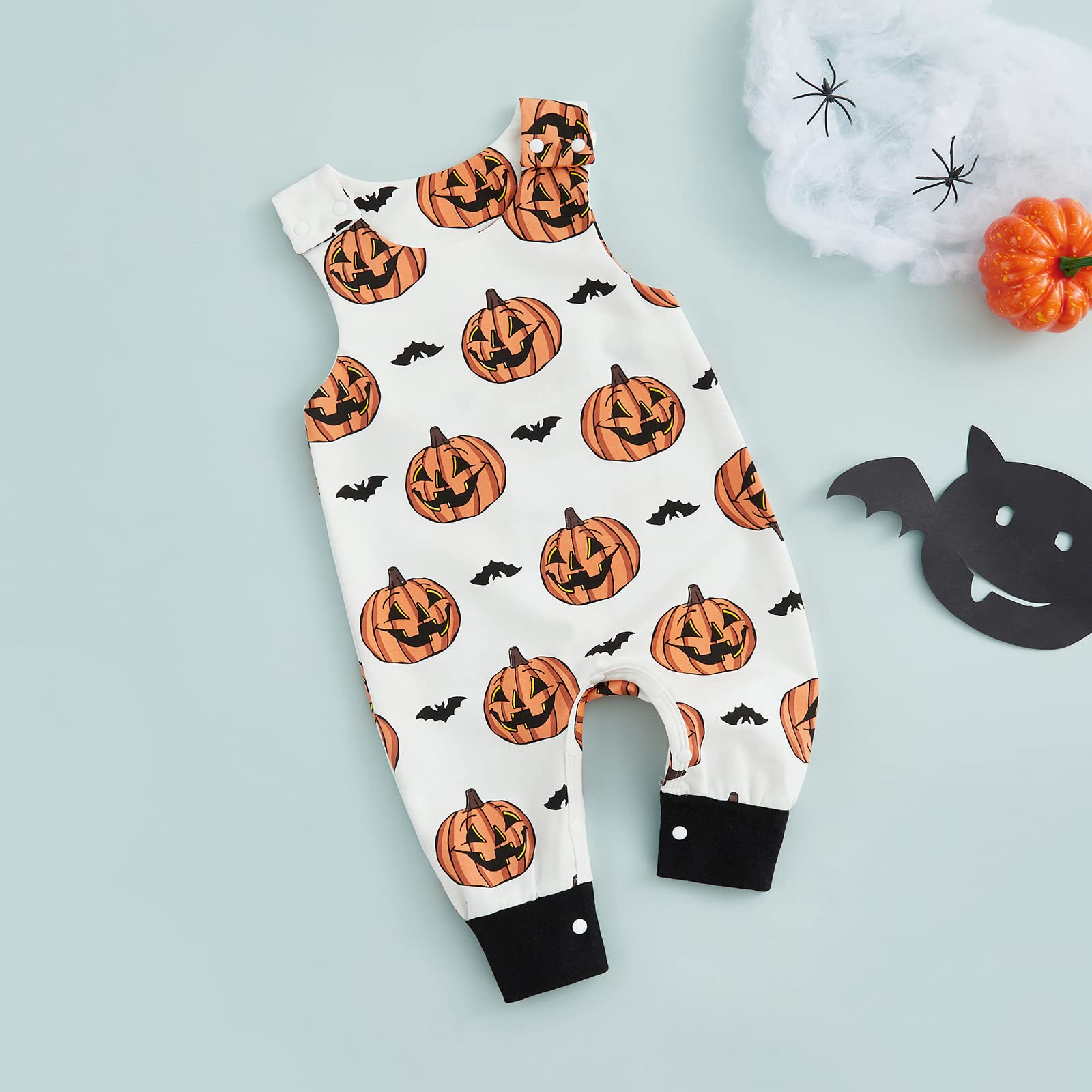 COORALLY Newborn Baby boy Girl Halloween Romper Jumpsuit Sleeveless Pumpkin Print Bodysuit Overalls Outfits Clothes (C-Black, 12-18 Months)