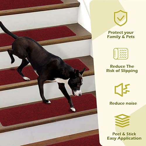 Miniatura 6 de Tapete antideslizante para peldaños de escalera, Sólido, Rojo oscuro