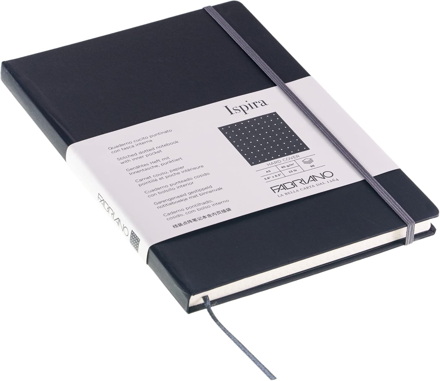 Fabriano Ispira Hard-Cover Notebook, 5.8" x 8.3", A5, Dotted, Black