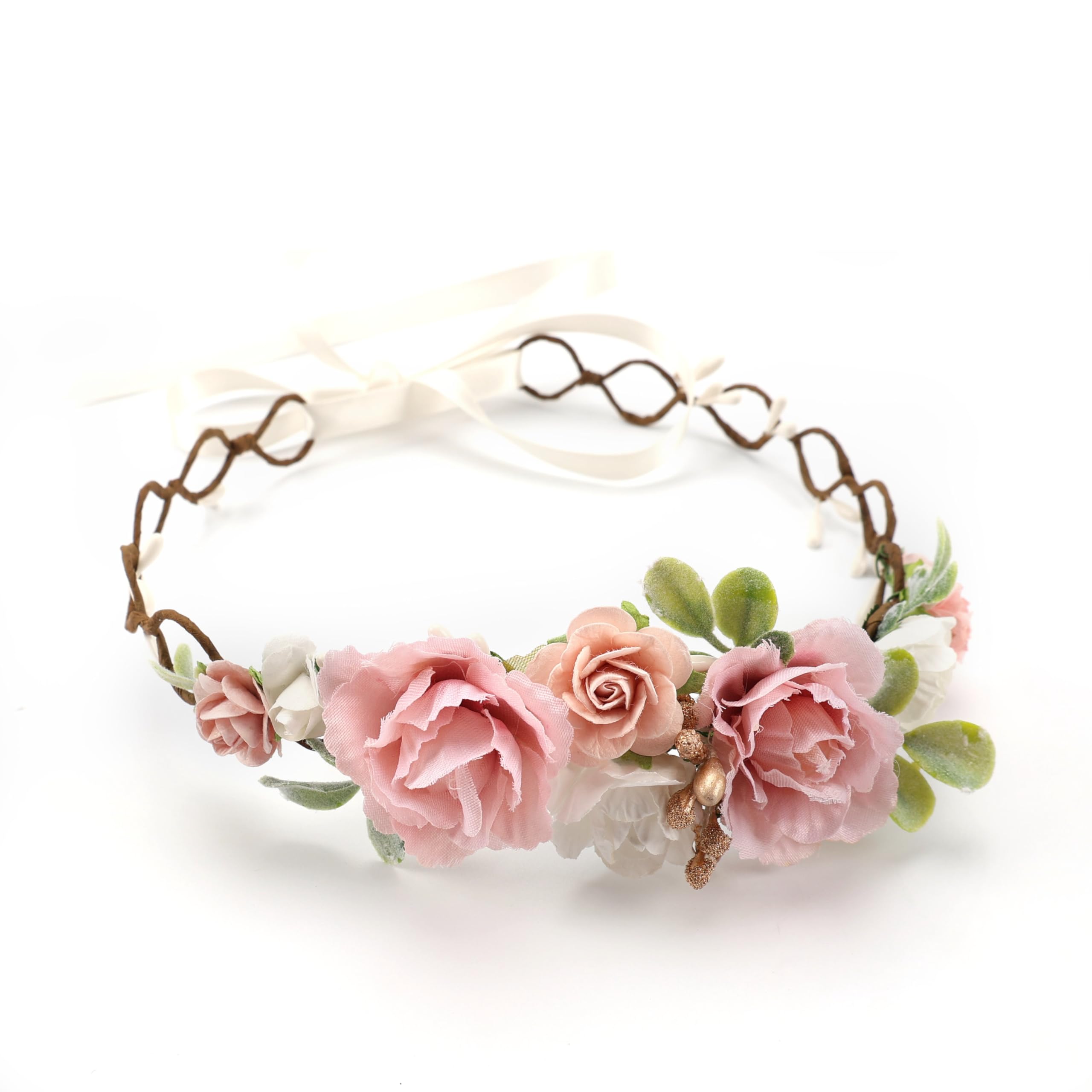 Hand Crafted Pink and Cream Floral Hair Crown Amazon.com : Ylapagne Crown for Girls & Women, Pink Headband  main image 2