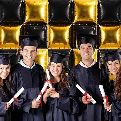 Miniatura 5 de TONIFUL Juego de 30 globos cuadrados de papel de aluminio para pared, color dorado y negro, de doble cara, de Mylar de doble cara, arco de fondo